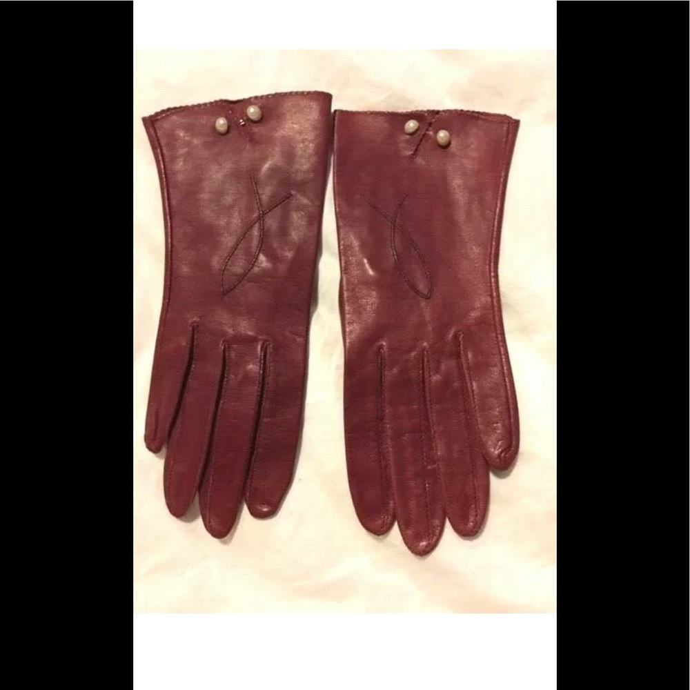 VTG PERRIN PARIS OXBLOOD KID LEATHER GLOVES 6 3/4